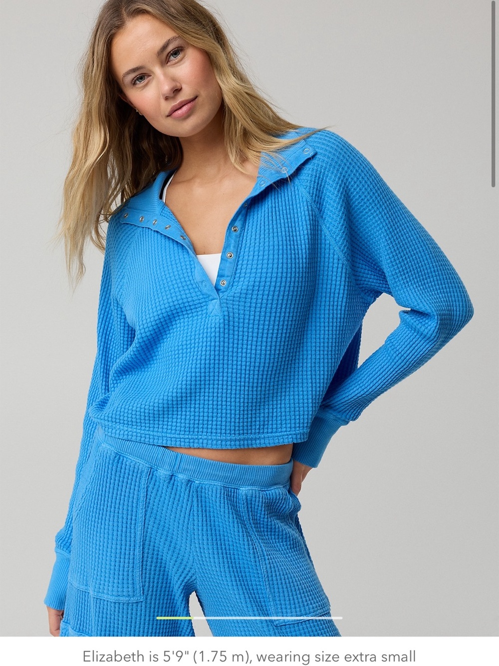 Aerie Blue Waffle-Knit Snap Top - Women's
